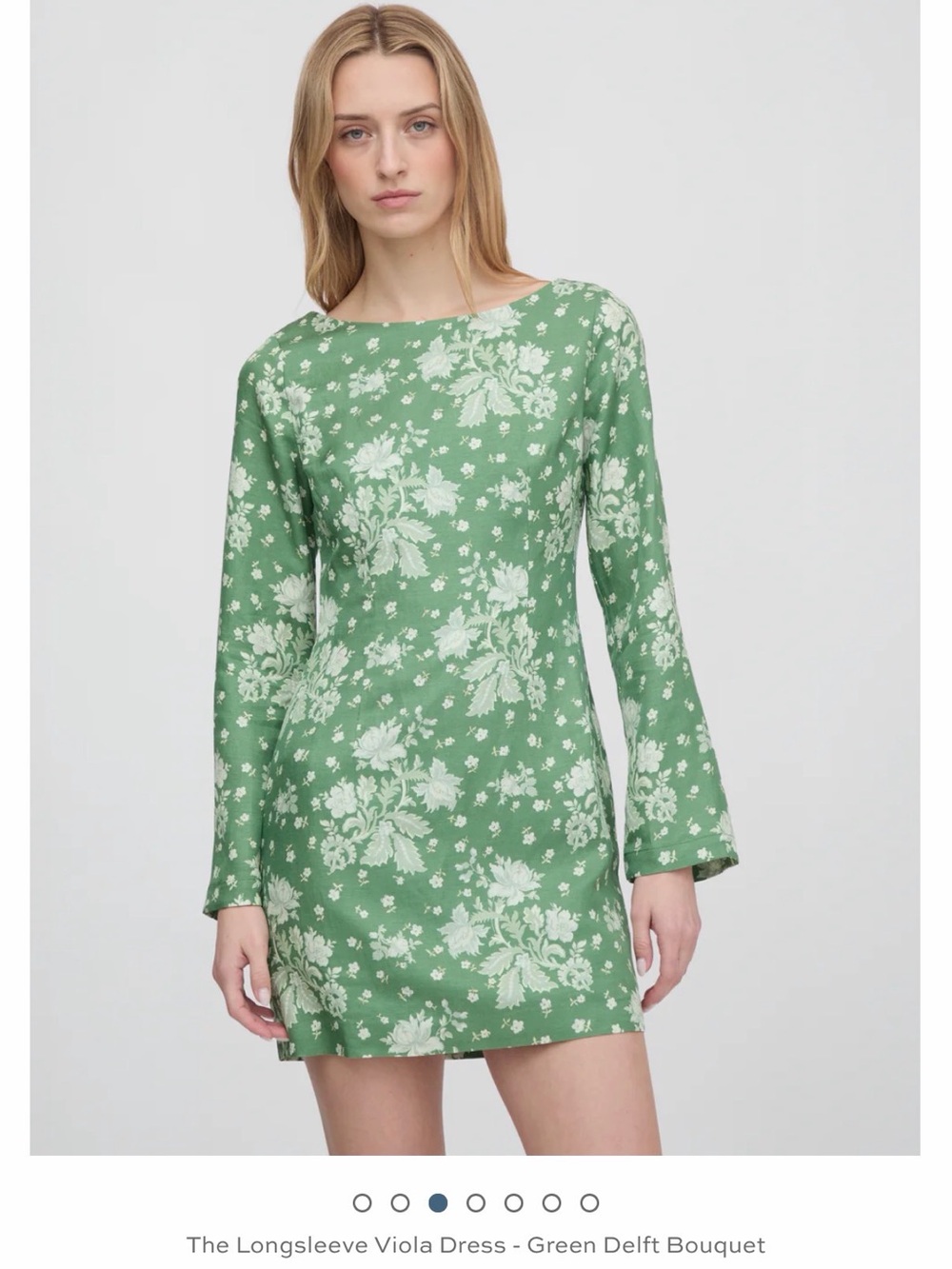 Hill House Viola Longsleeve Dress — Green with White Floral